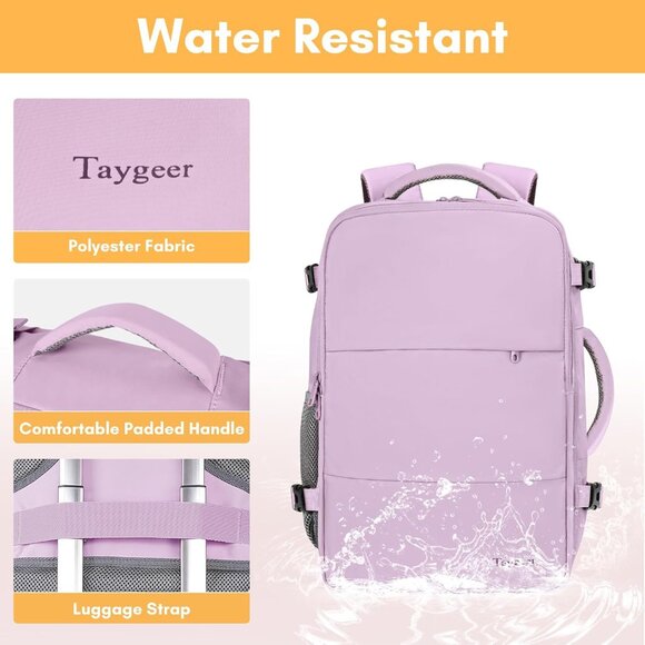 Taygeer Women's Orchid Purple Travel Backpack Carry On 15.6inch Laptop Backpack - Picture 7 of 9